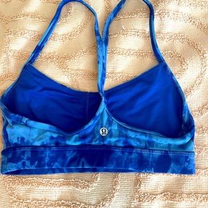 LULULEMON Y STRAP BRA, light support A-C , size 4, DISCOUNTED COLOR BLUE TIE-DYE